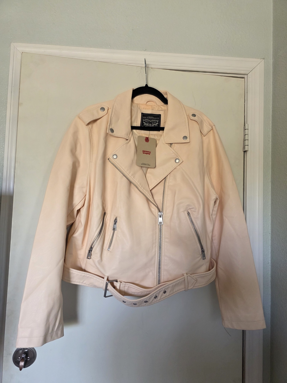 Levi's Women's Soft Pink Faux Leather Moto Jacket